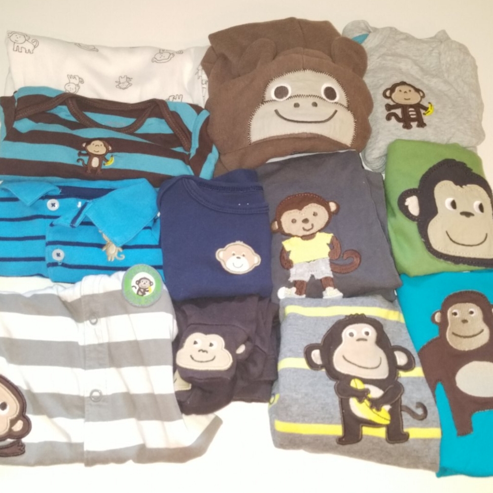Carter's baby boy Monkey 12 piece bundle 0-6 mos